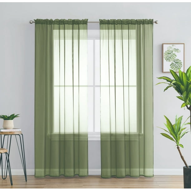 2 Piece Solid Rod Pocket Sheer Window Curtains Sheer Sage Curtains ...