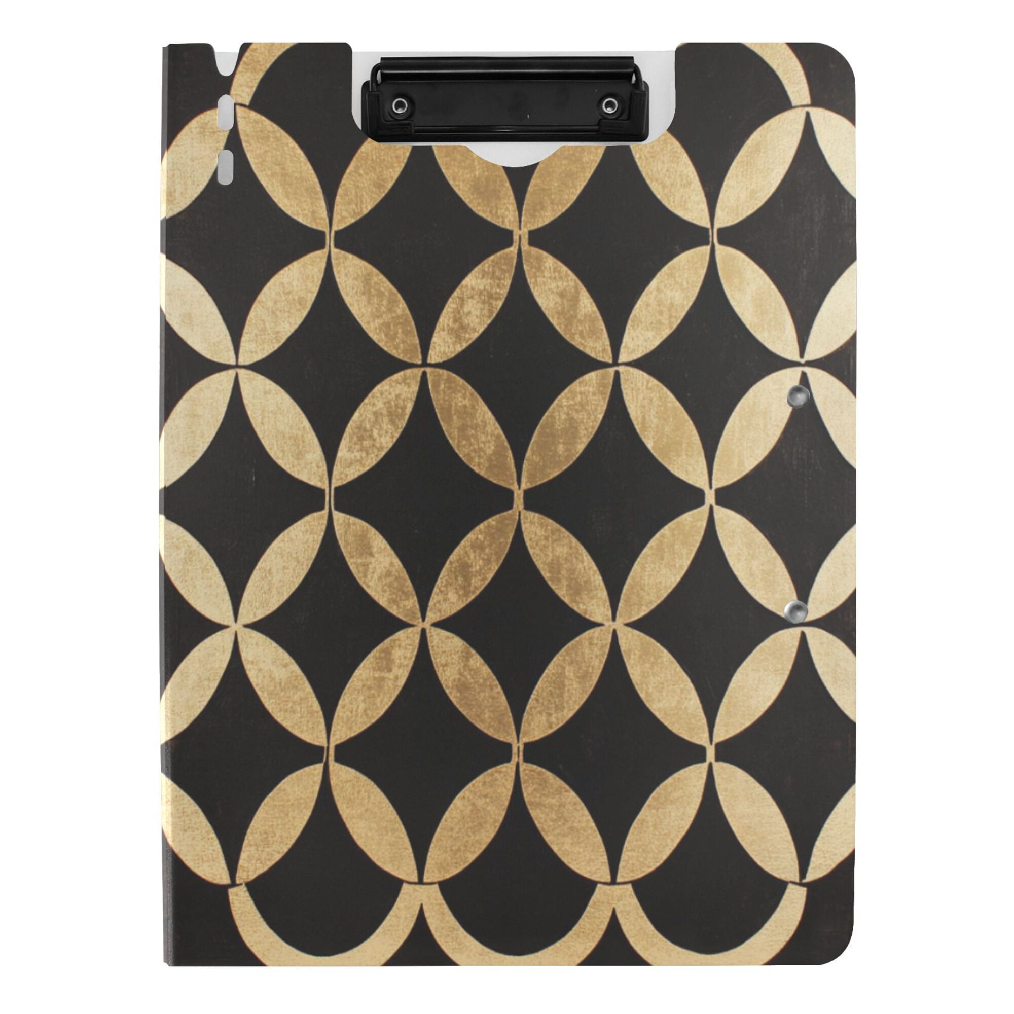 FORMRS A4 Clipboard Folder with Pen Holder Horizontal Foldable School Office Binder, Black Geometric