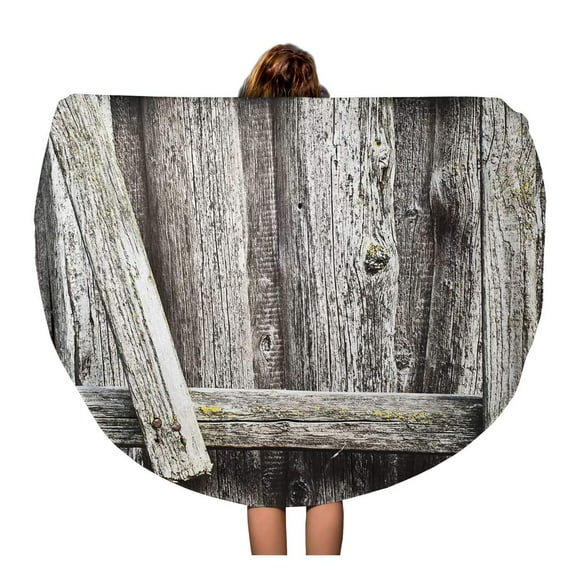 JSDART 60 inch Round Beach Towel Blanket Gray Abstract Wooden Ladder Wall Aged Ancient Antique Architecture Travel Circle Circular Towels Mat Tapestry Beach Throw