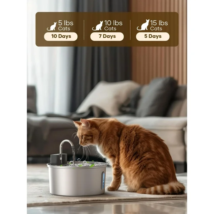 AGEETXT Cat Water Fountain Wireless, Stainless Steel Battery Operated Pet Water Dispenser with Quiet Pump and Filter, 108oz/3.2L Large Capacity for Cats, Dogs, and Multiple Pets