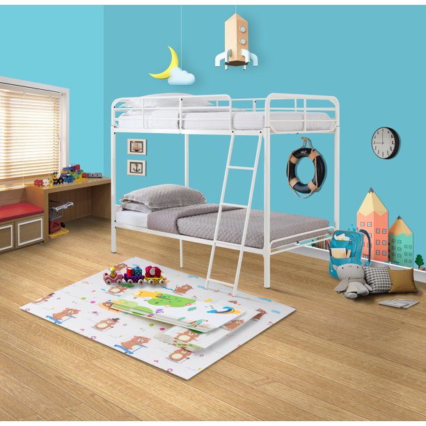 YourZone Twin Metal Frame Bunk Bed with Ladder, White