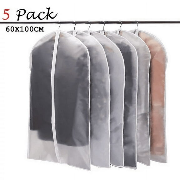 Garment Bags for Hanging Clothes, 5 PCs Clear Garment Bag, Dustproof Suit Bag, Coat Protector Zippered Garment Covers for Closet Storage and Travel - 24'' x 40''/5 Pack