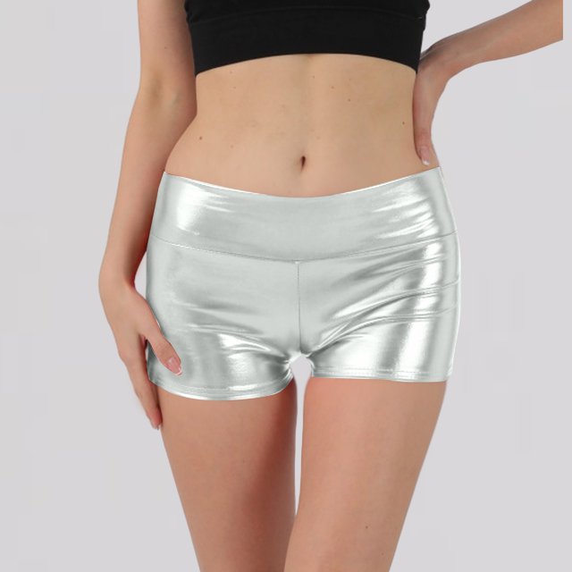 Ovticza Shorts Rave Métalliques Brillants pour Femmes Hot Pants Danse Bas Blanc m