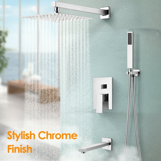 EVERSTEIN Shower Faucet Combo Set 10 Inch Rain Shower Head System with