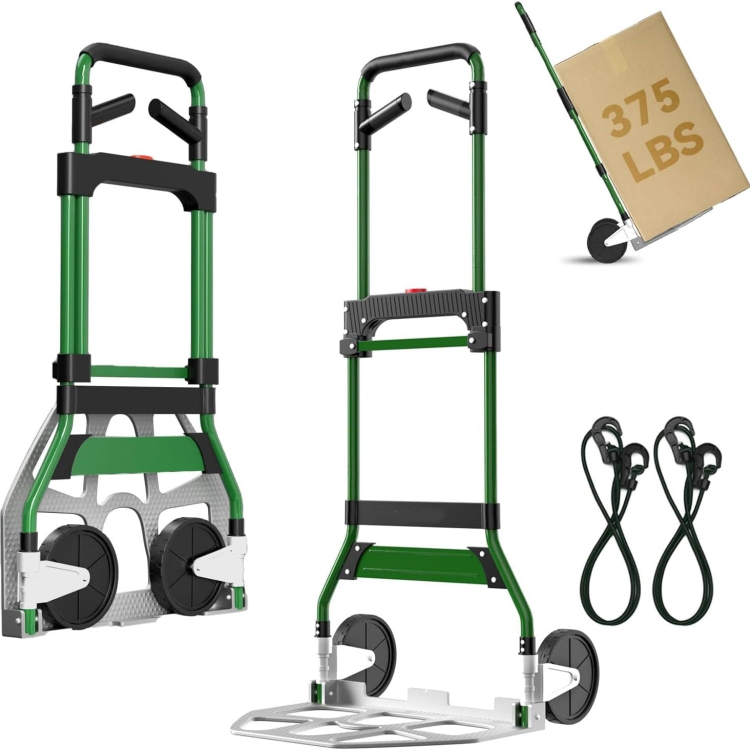 Upgraded Folding Hand Truck Dolly Cart Heavy-Duty 375lb，Aluminum Wheel Bracket & Portable Aluminum Dolly Cart, Indoor/Outdoor Use