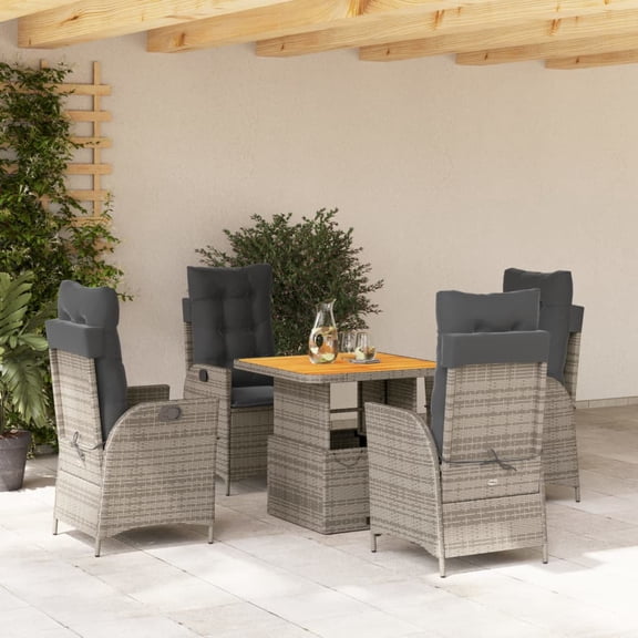 vidaXL 5 Piece Patio Dining Set with Cushions Gray Poly Rattan