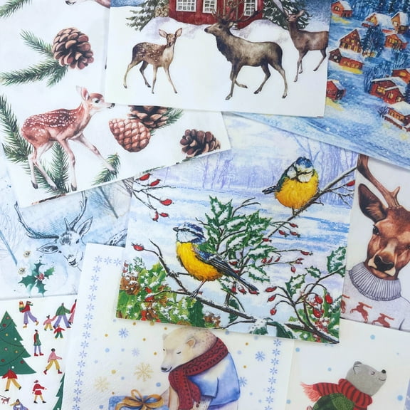 Keep Unique Decoupage Paper Napkins Winter Designs, 20 Assorted Mystery Pack for Holiday Craft