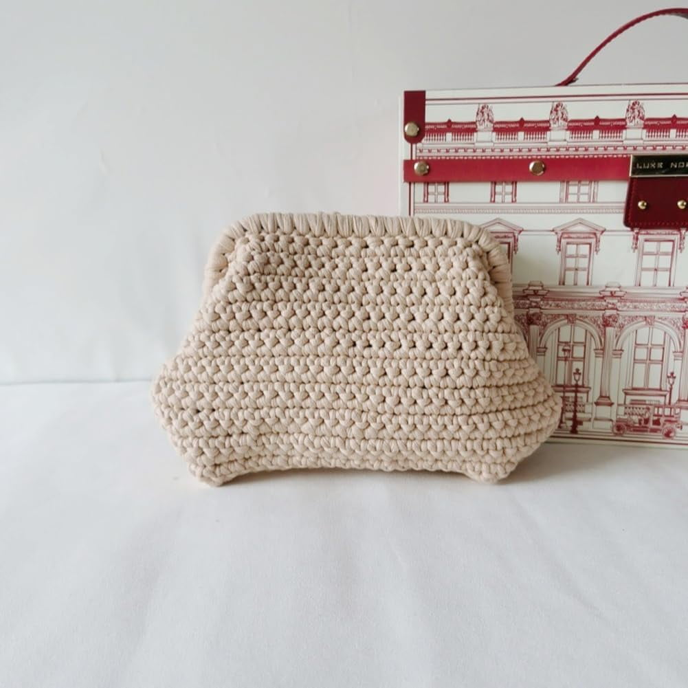 Summer Beach Clutch Purses for Women Woven Crochet Handbags Dumpling Clutch Ruched Cloud Purse Casual Colorblock Bag