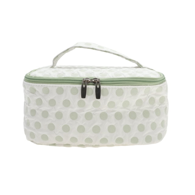 Bolsas de Maquillaje de Viaje de Puntos Cuadrados Ligeras Únicas 1 Pc para Viaje Blanco Verde de Poliéster