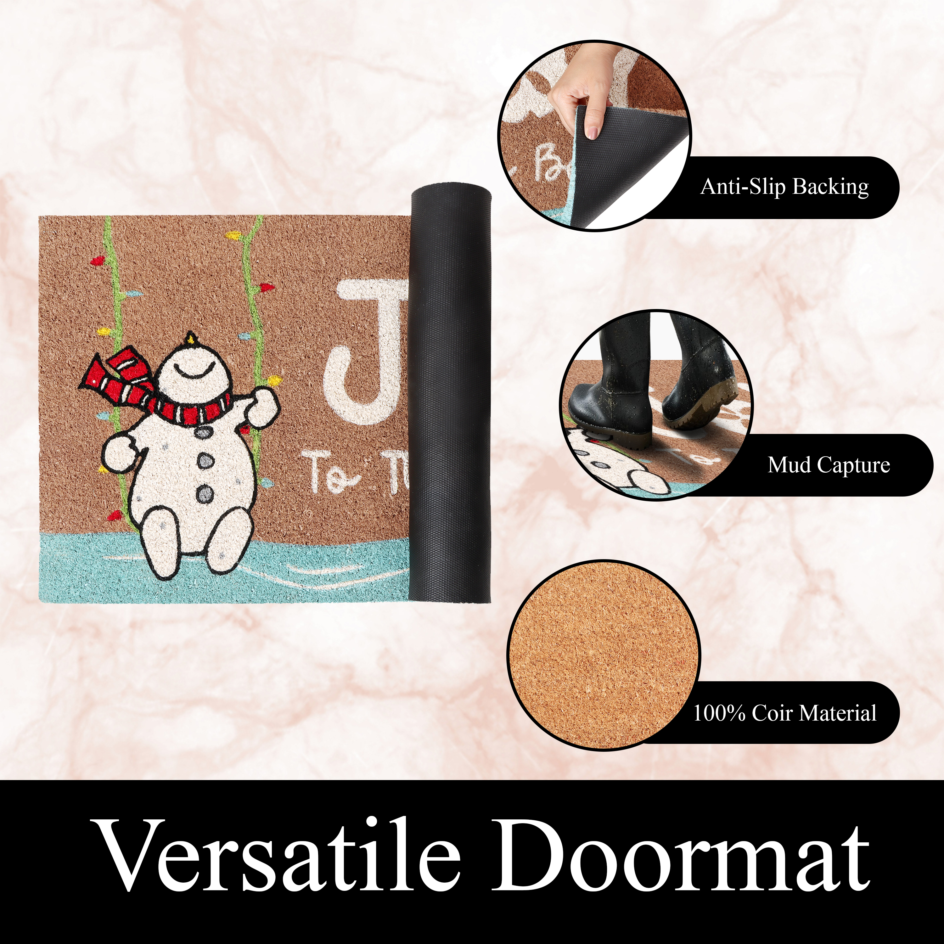 A1HC Natural Coco Coir Door Mat with Heavy Duty Non-Slip PVC Backing - 18" x 30" - Easy to Clean, Pet Friendly Outdoor Welcome Mat for Home