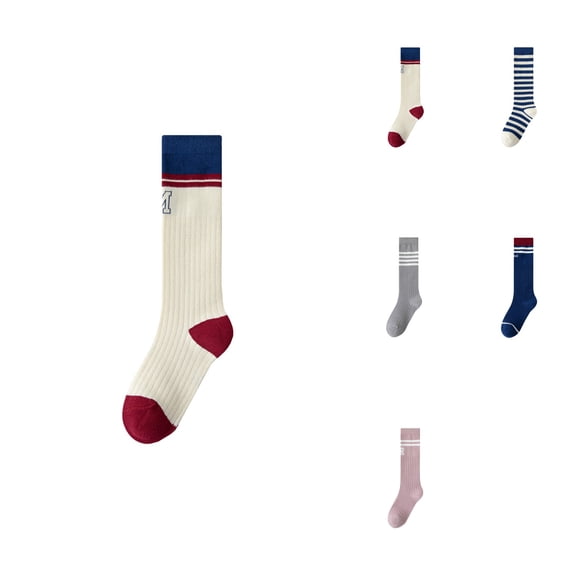 Kids Girls Knee-High Cotton Socks, Cute Sport School Fashion Stripe Socks for Toddlers and Children, Uniform Tube Socks for Soccer and Daily Wear