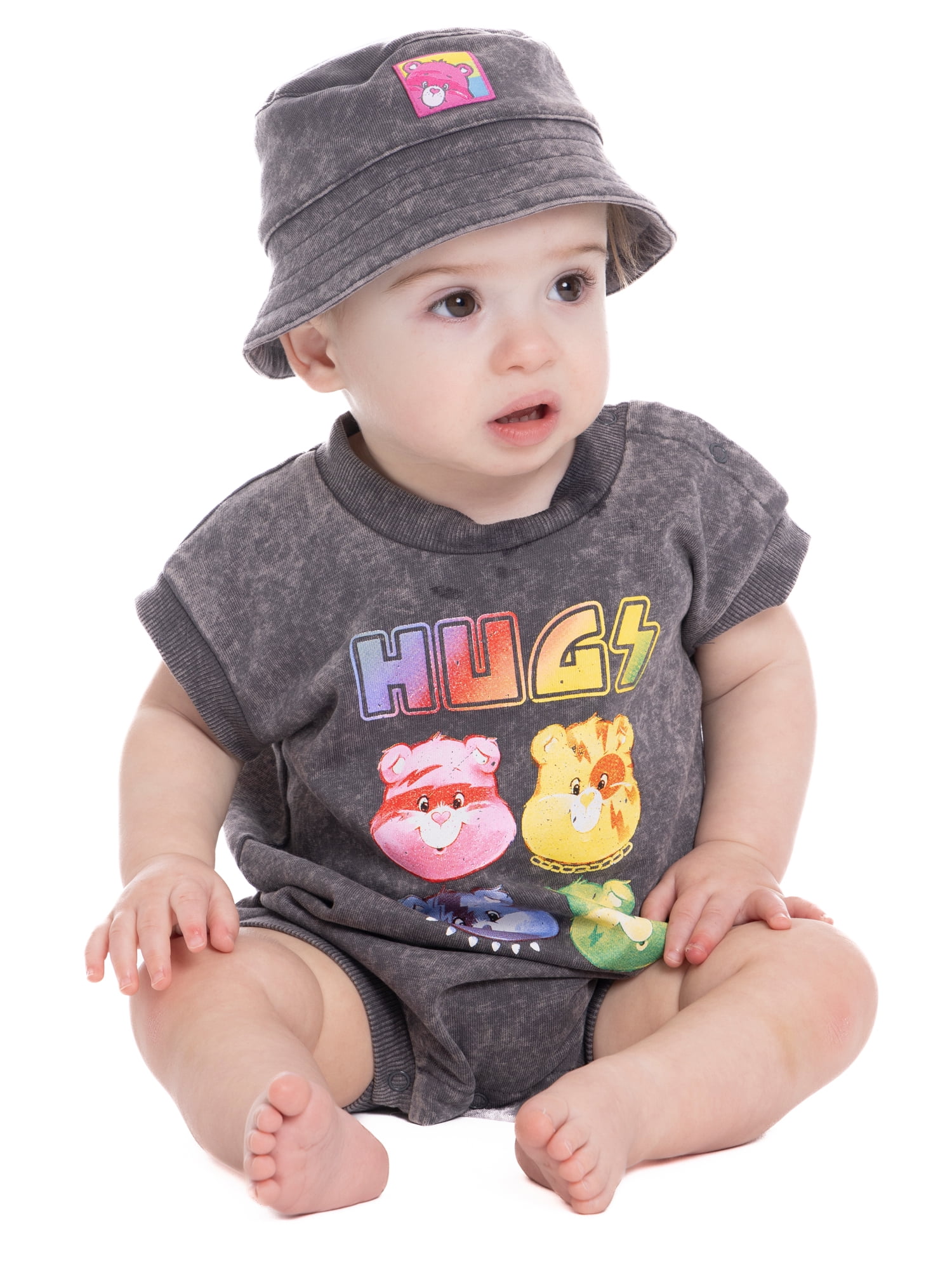 Care Bears Baby Girls Graphic Romper and Bucket Hat Set, 2-Piece, Sizes 0/3M-24M