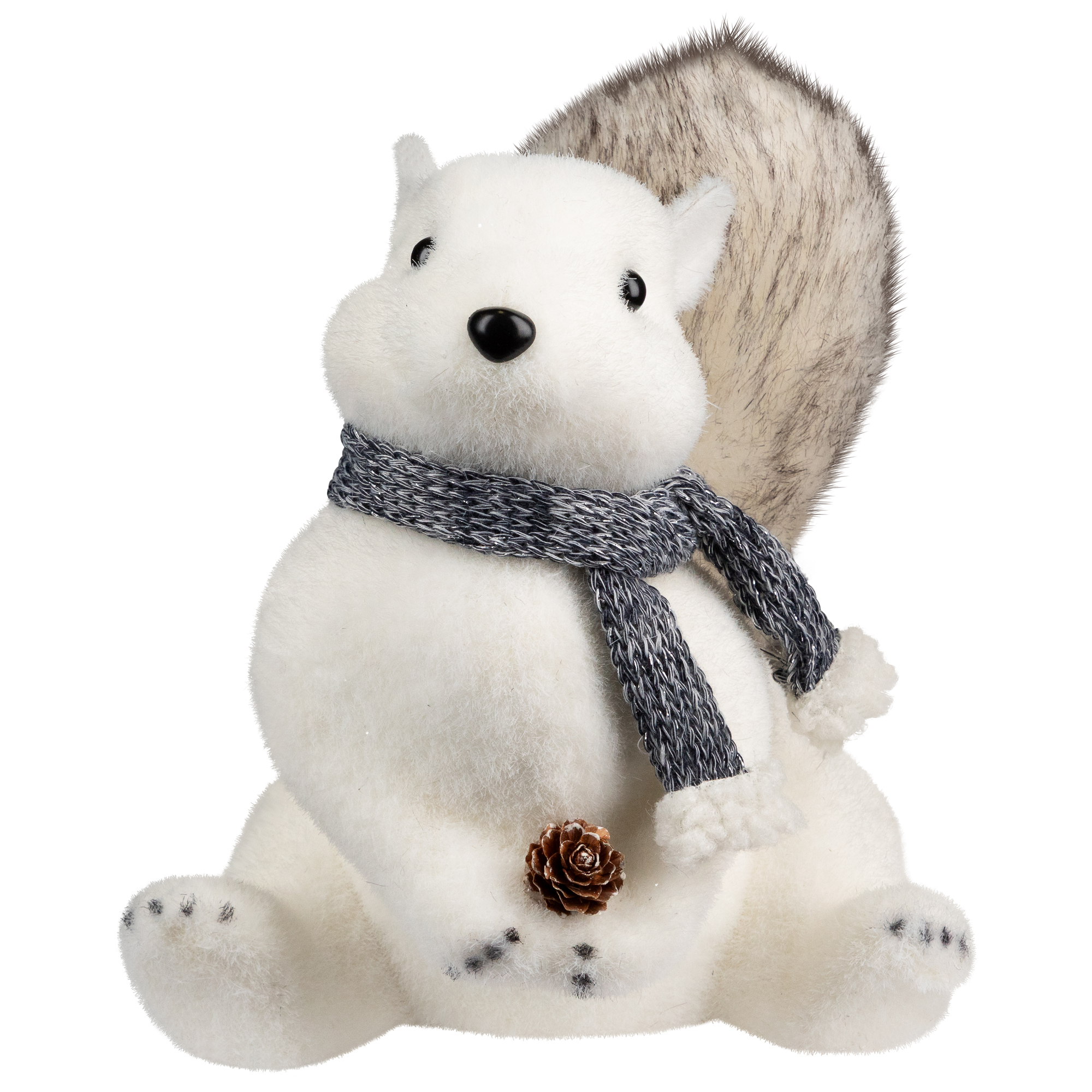 Northlight Snow Squirrel with Pinecone and Scarf Christmas Figure - 8.25" - White and Black