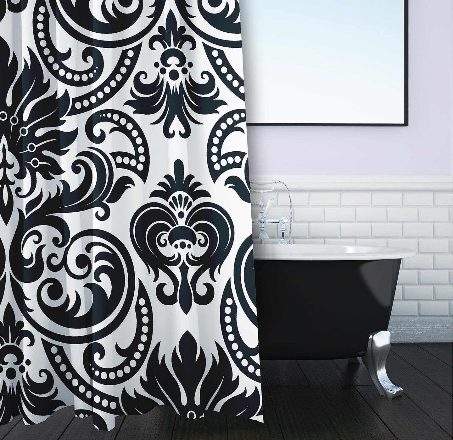 Simply Daisy 70" W x 73" L Alexys Polyester Shower Curtain, Black [1 Ct]