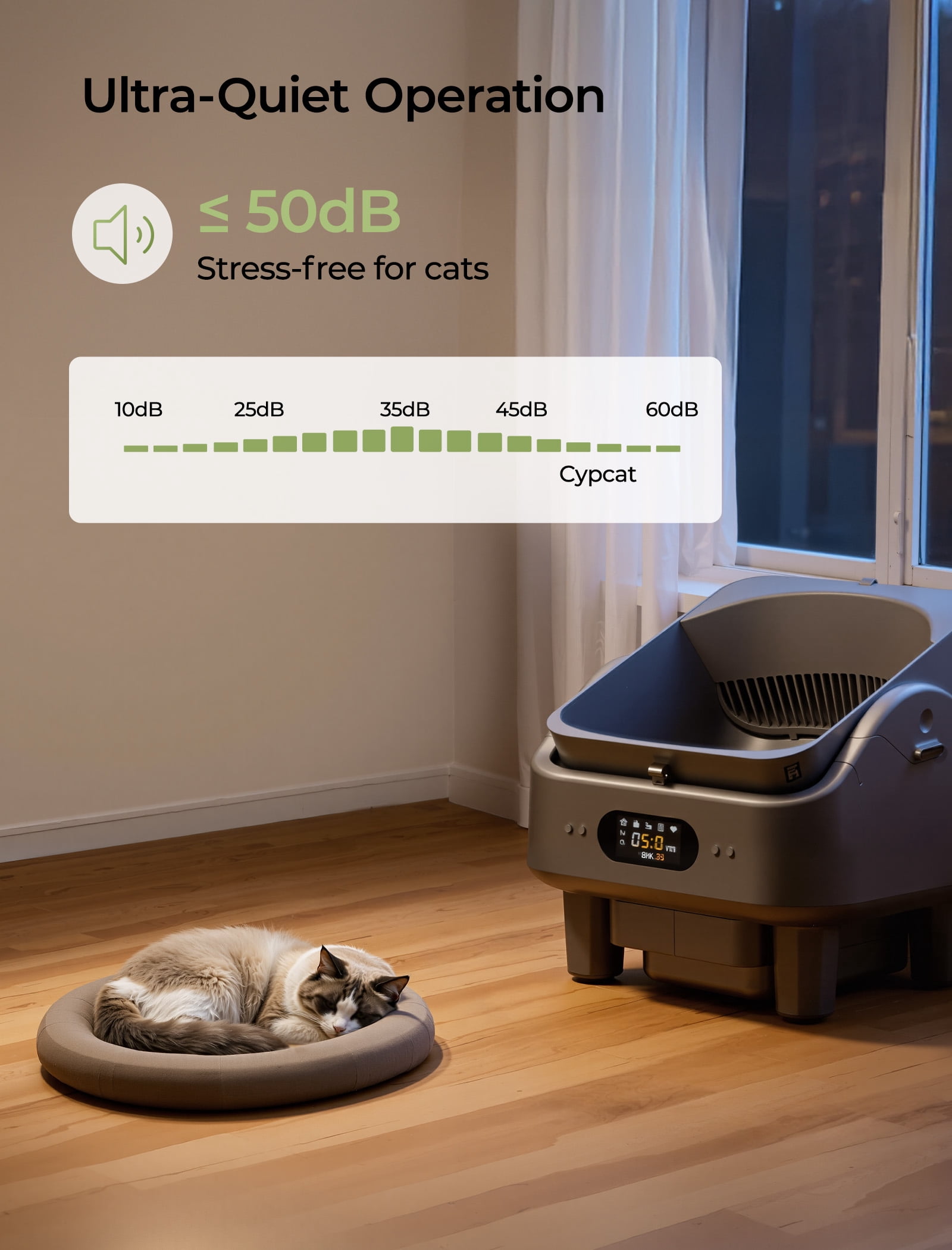 Self Cleaning Cat Litter Box, Cypcat Smart Automatic Litter Box Anti-Pinch, 10 Safety Sensors, 72L Large Cat Litter Boxs for Multiple Cats, 5G & 2.4G WiFi, 6" LED Display, Odor Control Robot, Grey