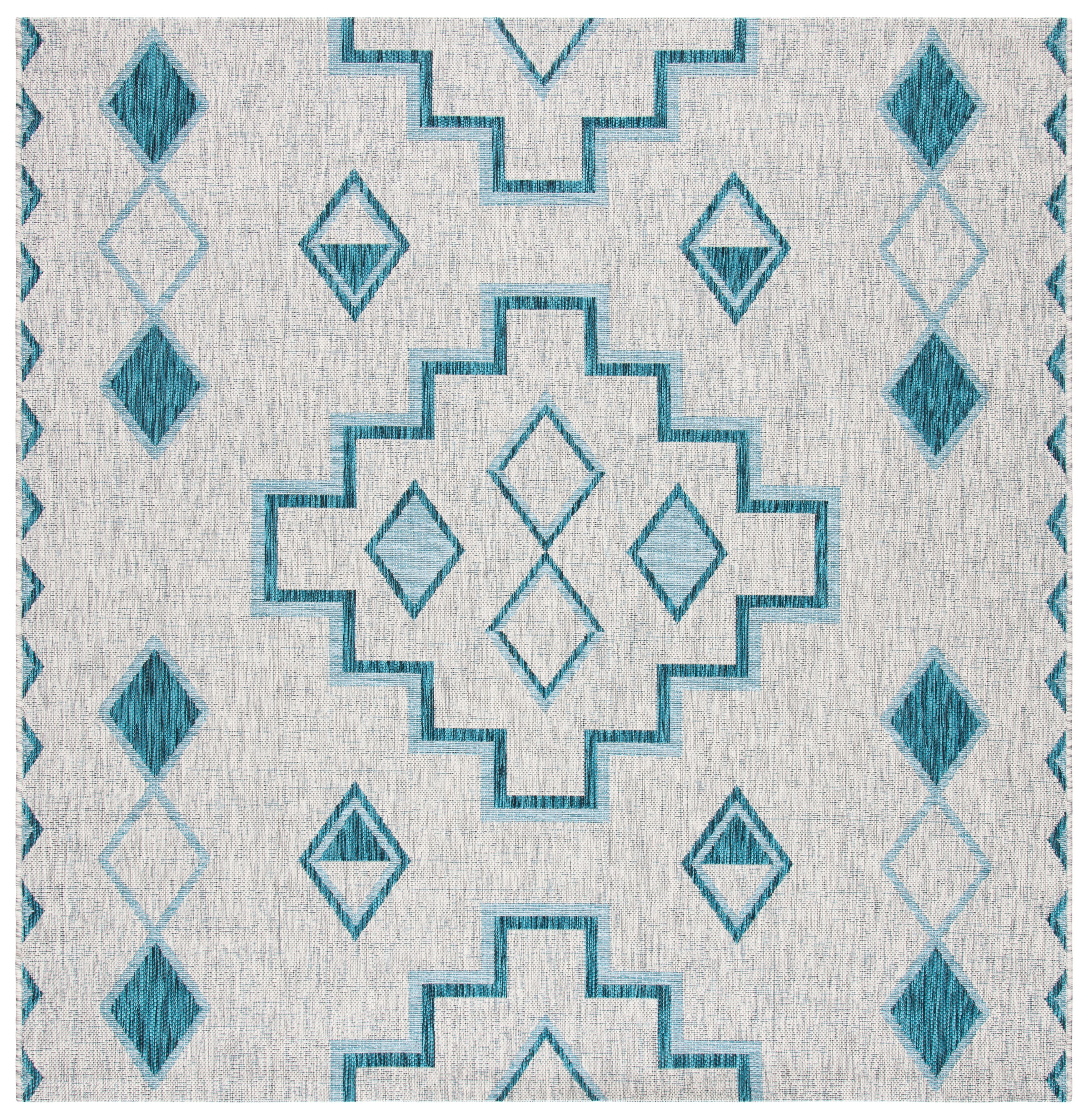 SAFAVIEH Courtyard Floella Geometric Indoor/Outdoor Area Rug, 6'7" x 6'7" Square, Grey/Teal