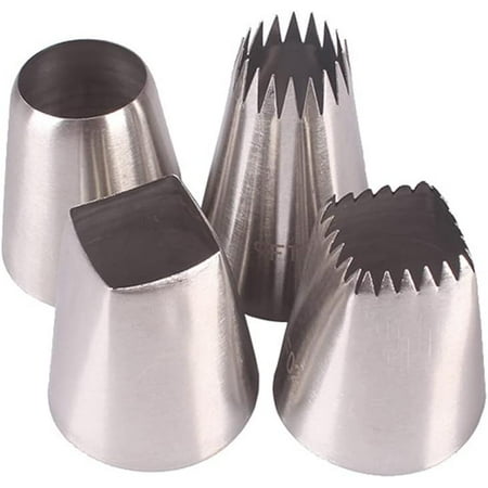 

Piping Nozzle Set Large Tips with French Star Nozzle for Eclairs Churros Meringue Square Icing Tip & Extra Large Round Icing Nozzle