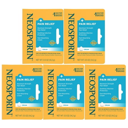 5 Pack Neosporin Maximum Strength Antibiotic + Pain Relief Cream 0.5oz Each