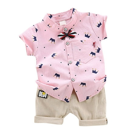 

EHTMSAK Toddler Baby Children Boy 2PCS Shirts and Set Outfits Short Sleeve Summer Clothing Set Pink 1Y-4Y 90/M