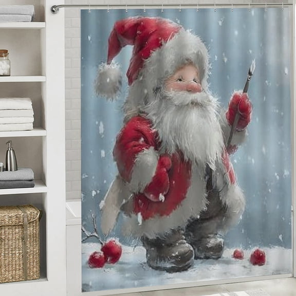RKSupls New Year Shower Curtain, Gnome Christmas Bird Shower Curtain with Hooks for Christmas Home Bathroom Decor Washable Curtains, 72x72 in