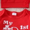thumbnail image 4 of Valentine's Day Boys Girls Outfit Heart Print Long Sleeve Romper Suspender Pants Hat 3Pcs Toddler First Valentines Outfit Red 9 Months-12 Months, 4 of 7