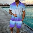 thumbnail image 2 of toraway Mens Suits Slim Fit 2 Piece Grey Casual Male Casual Striped Gradient Ramp Print Two Piece Suit Zipper Short Sleeve Top Blouse Suit Drawstring Pocket Short Set L, 2 of 4