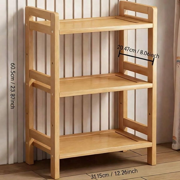 Bamboo Storage Rack 3-Tier, Vertical Standing Shelf for Kitchen and Bathroom, Multi-Use Wood Organizer Space-Saver for Living Room and Bedroom, Natural Tiered Utility Shelving