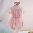 thumbnail image 5 of WERYOUNG Girls Boys Onesie Summer Puff Sleeve Mesh Solid Color Casual Bodysuit With Headbands Baby Sweet Beach Bodysuit,Pink,3-6 Months, 5 of 6