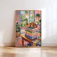 Affixzi Cat Library Wall Art Print, Colorful Cozy Bookish Style ...