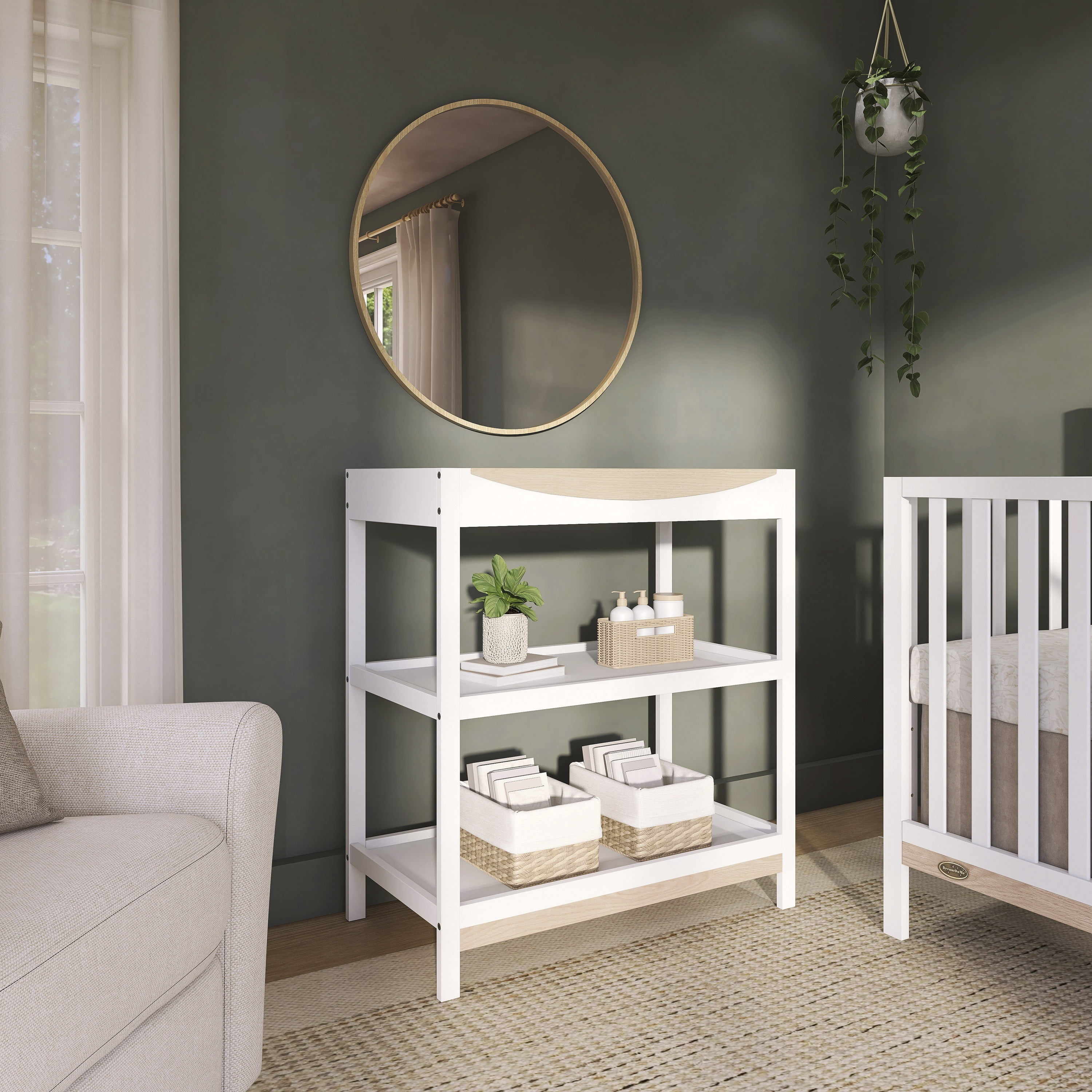 Dream On Me Emerson Changing Table, White & Vintage White Oak