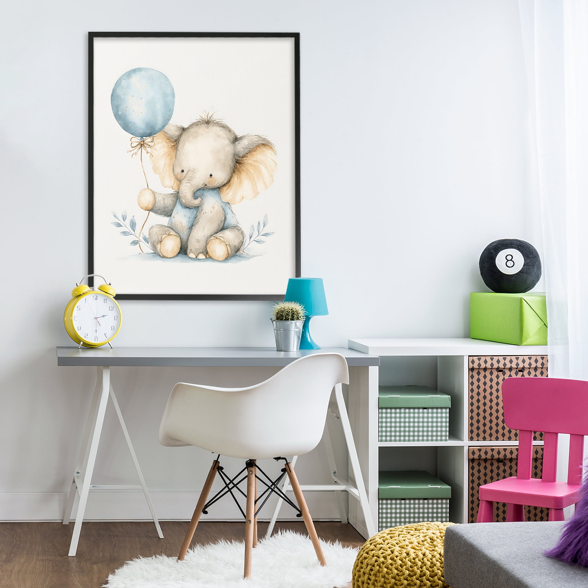 Stupell Industries Watercolor Nursery Elephant Black Framed Giclee Art, design by LSR Design Studio
