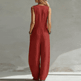 thumbnail image 5 of Linen Jumpsuits for Women Summer Casual Sleeveless V Neck Button Down Wide Leg Boho Jumpsuits, S, 5 of 5
