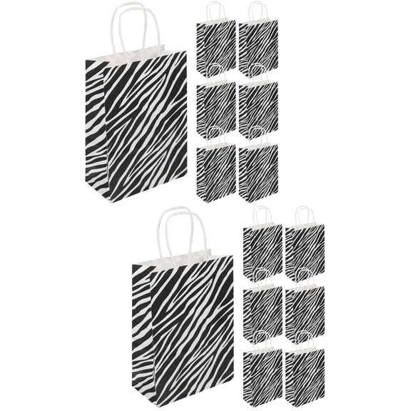 20 Pack Zebra Print Paper Bags with Handles, Party Favor Tote Bags, Stylish Packaging Bags for Events and Presents