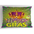 thumbnail image 1 of Mardi Gras Pillow Sham Antique Crown on Vintage Radial Backdrop Lettering with Checkered Pattern, Decorative Standard Size Printed Pillowcase, 26 X 20 Inches, Purple Gold Green, by Ambesonne, 1 of 2