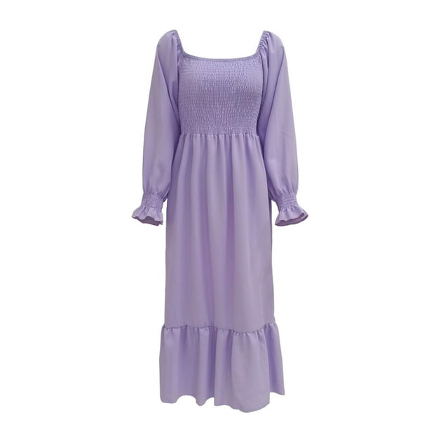 Vestido de manga larga para mujer, vestido largo con escote cuadrado y mangas con volantes para mujer