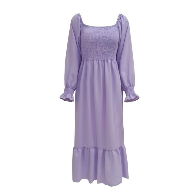 Vestido de manga larga para mujer, vestido largo con escote cuadrado y mangas con volantes para mujer