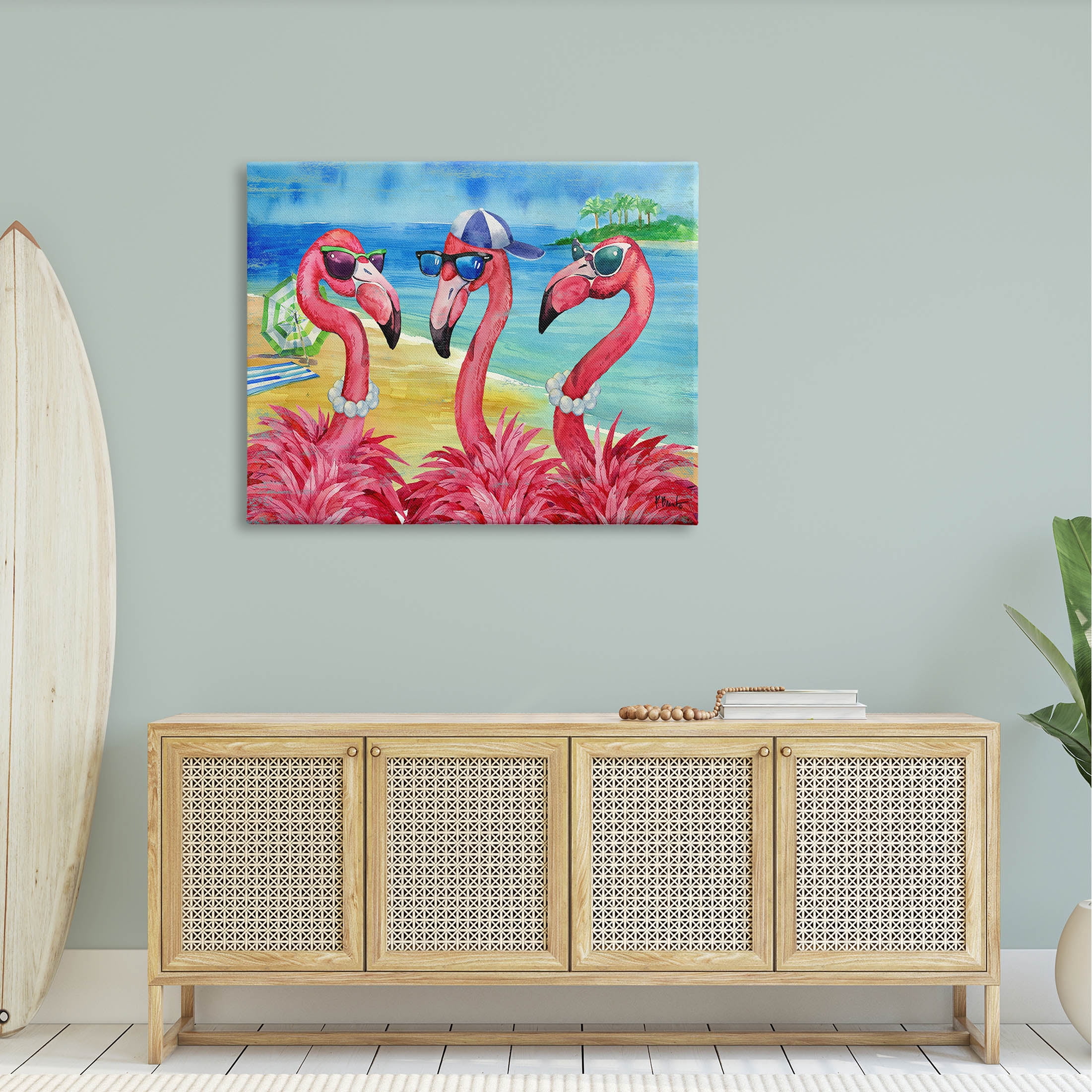 Stupell Industries Flamingo Friends Tropical Island Coast Graphic Art Gallery Wrapped Canvas Print Wall Art, Design by Paul Brent