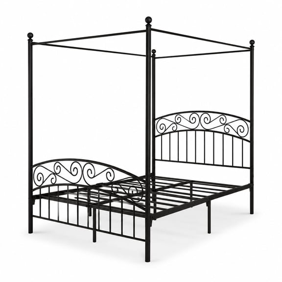 Queen-Sized Metal Canopy Bed Frame in Black