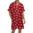 thumbnail image 2 of Conairie Pajamas Set for Men Two Piece Short Sleeve Collared Button Top And Loose Pants Sleep Pajama Lightweight Sleepwear with Pockets Red S, 2 of 4