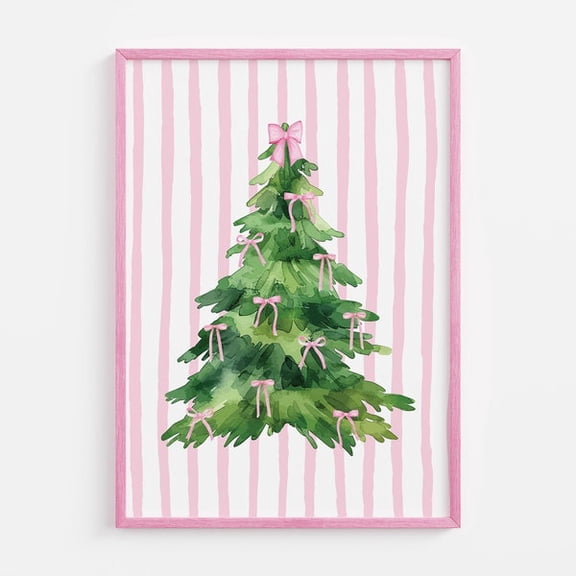 Coquette Christmas Tree Wall Art, Art , Trendy Pink Christmas Prints, Girly Holiday Wall Art, Cute Ribbon Bows Christmas- Wall Art Print, 8x12 UNFRAMED