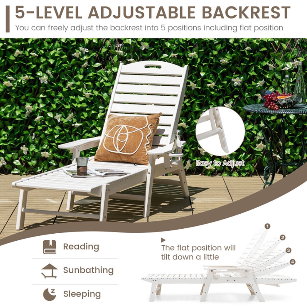 Aimee Lii Weatherproof Patio Lounge Chair with Adjustable Back and Cup Holder, Patio Loungers, White Aimee Lii Weatherproof Patio Lounge Chair with Adjustable Back and Cup Holder, Patio Loungers, White