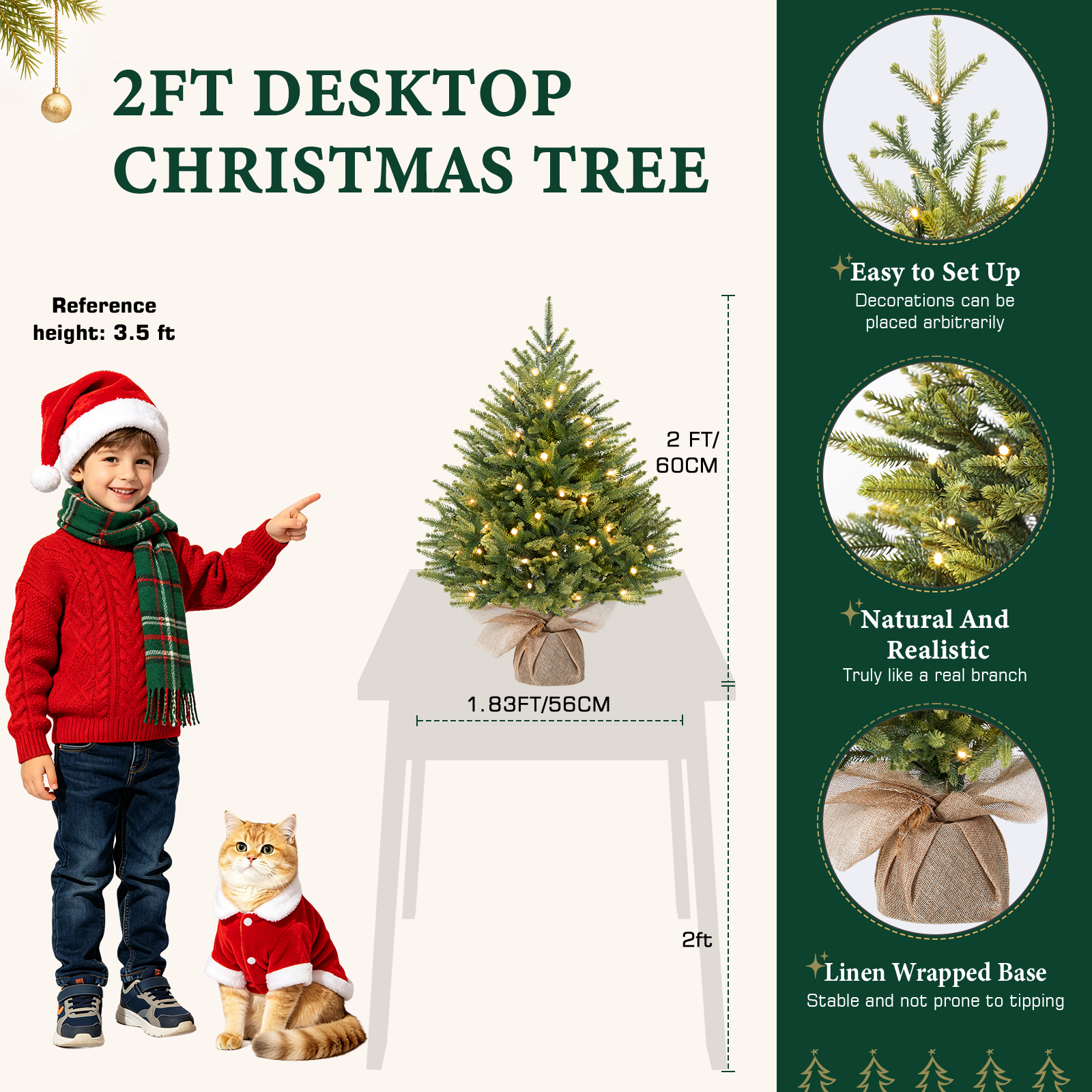 Lolsea 2ft Pre-Lit Artificial Mini Christmas Tree with LED Lights photo 2