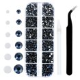 thumbnail image 1 of 4240 diamantes de imitación negros brillantes con parte trasera plana, 6 tamaños, para uñas, manualidades, ropa y zapatos. Incluye pinzas y bolígrafo., 1 of 1