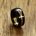 thumbnail image 3 of 1pc Stainless Steel Unique Boho 2-Tone Black and Golden Ankh Cross Symbol Ring for Men - Egyptian-Inspired Wedding Band, Hypoallergenic and Comfortable to Wear, Durable Construction,Black11, 3 of 7