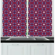 Ambesonne Orient Kitchen Curtains, Moroccan Oriental Old, 55"x39", Indigo Red White