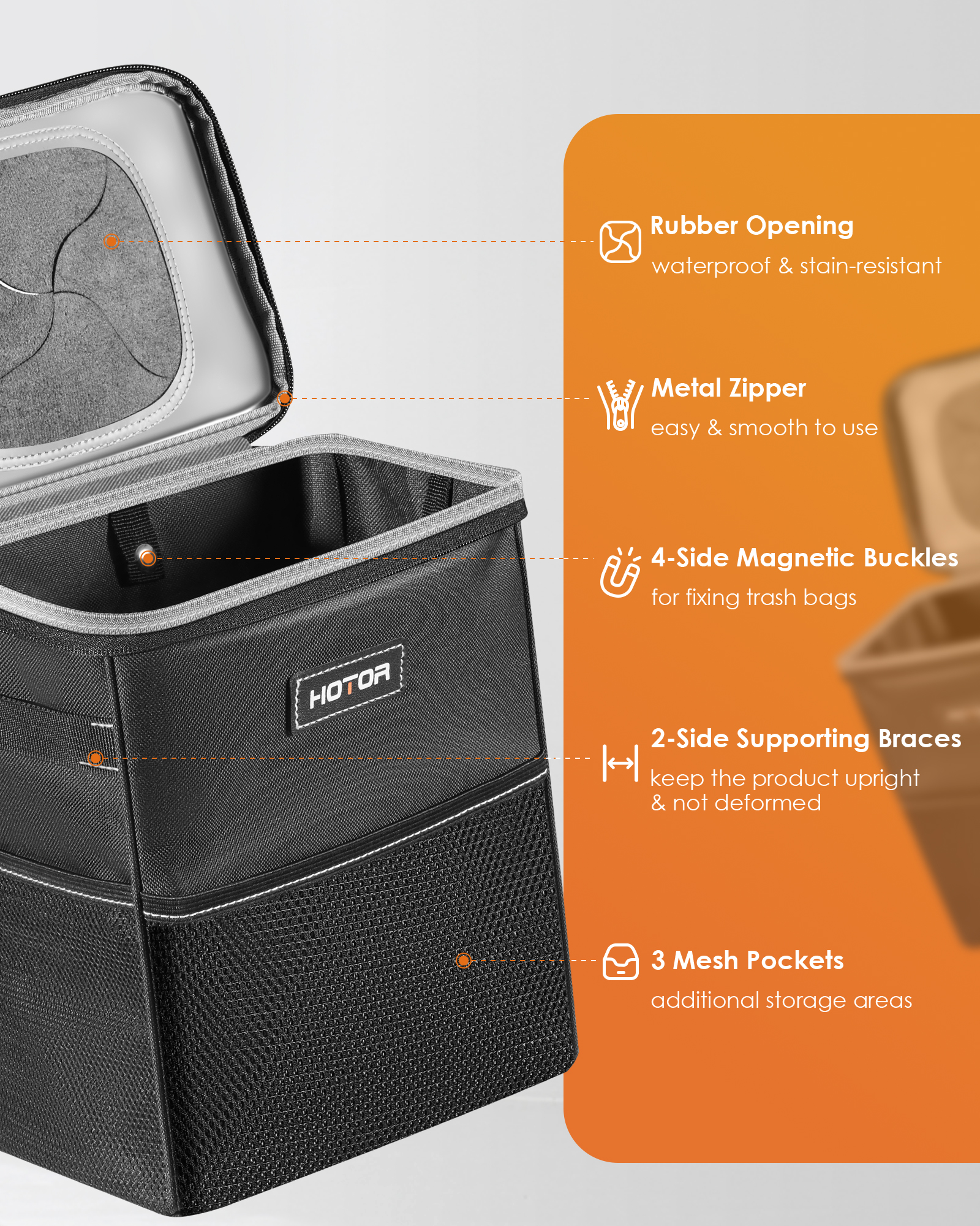 HOTOR Car Trash Can with Lid, 2 Gallon Capacity photo 5