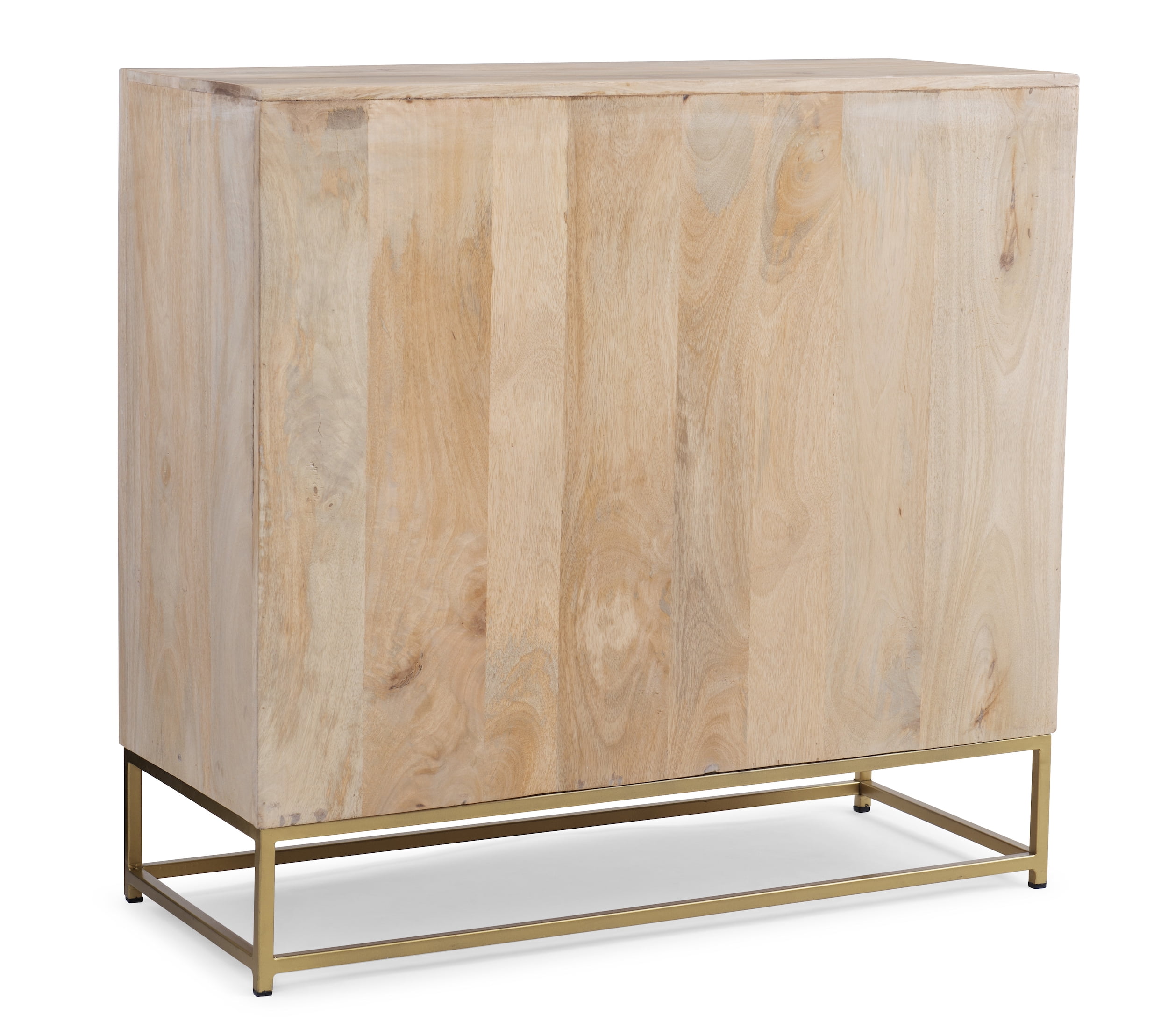 Blair Rattan Sliding Doors Cabinet with Shelves, Natural and Gold