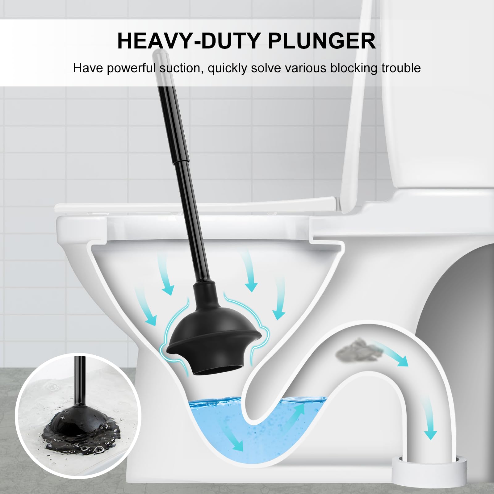 Toilet Brush And Plunger Set  3 Pack Plungers For Bathroom With Holder Heavy Duty Bowl Deeply Cleaning - Black