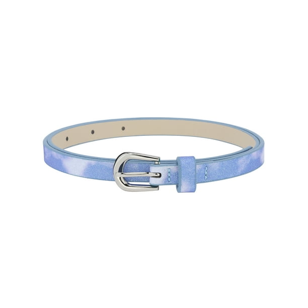 Cinturones brillantes y relucientes para mujeres, 0.5" de ancho, cinturilla extra delgada de PU para vestidos de fiesta y jeans 36.2x0.5" azul