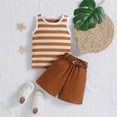 thumbnail image 3 of Conjuntos de verano para niñas hoksml, camiseta sin mangas a rayas, cintura elástica, bolsillos, pantalones cortos con cinturón, conjunto informal de 2 piezas (2-7 años), 3 of 8